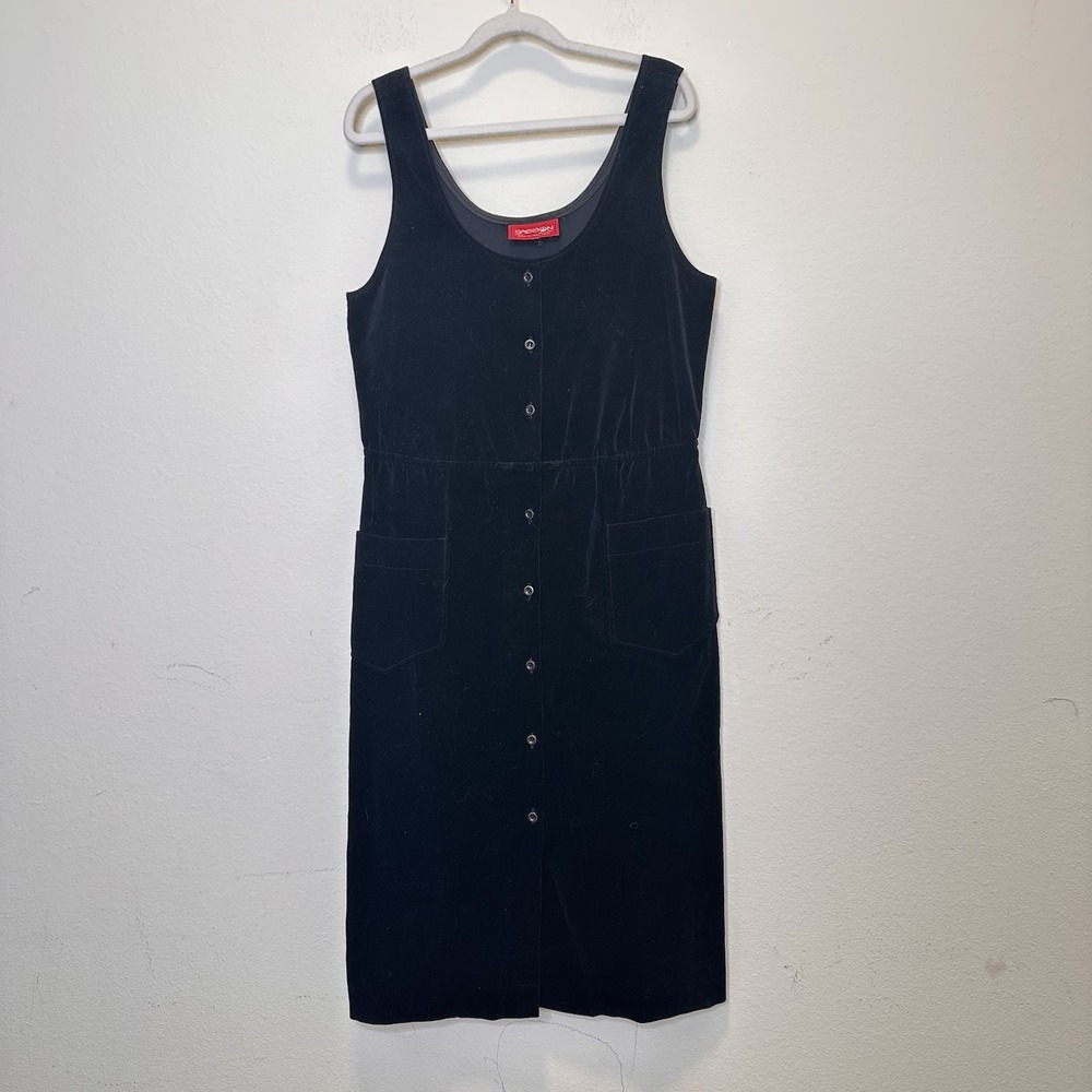 Vintage Sasson Velvet Black Jumper Dress Size‎ 12/13 Whimsigoth Witchy Pockets